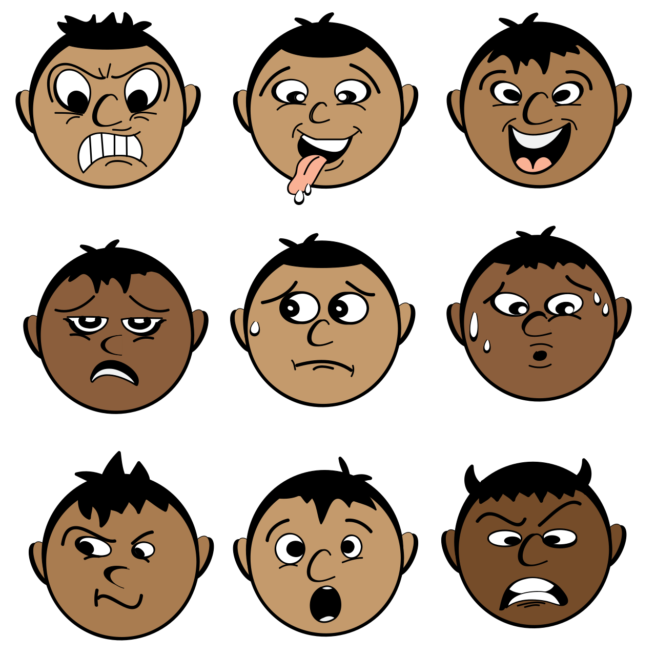 Vektorový obrázek, ilustrační klipart Mužské emoce v rozlišení 1280x1280 pixelů zdarma ke stažení, Smajlíci vektor do vašich dokumentů