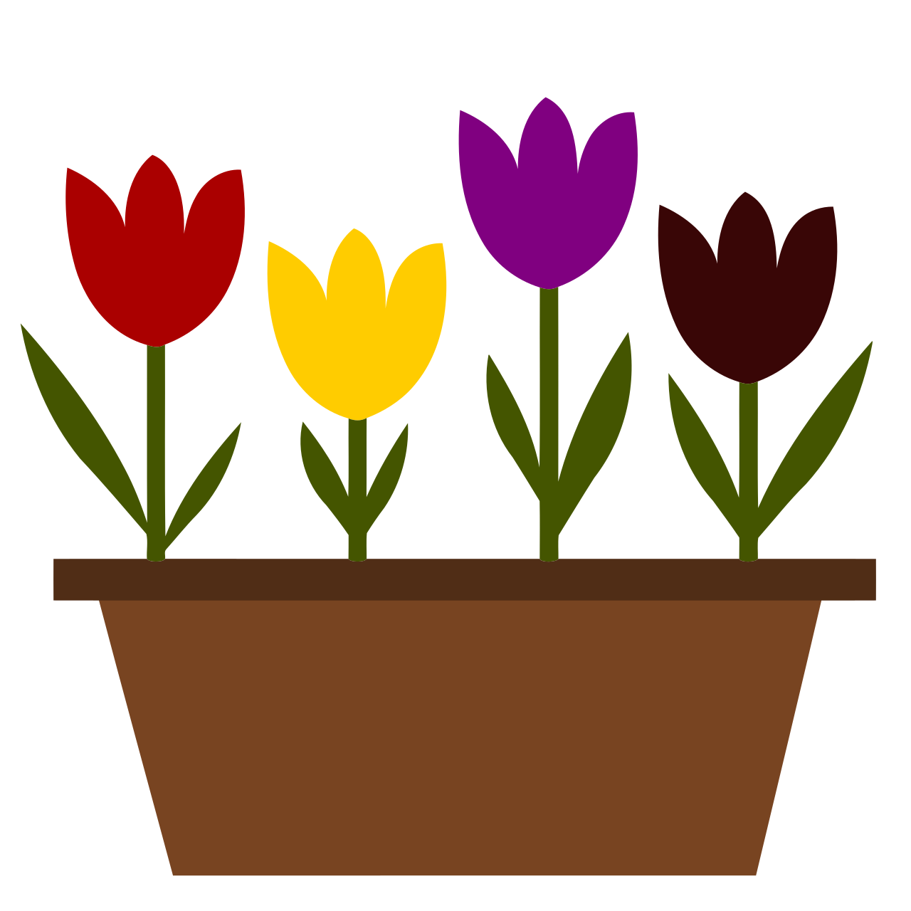 Vektorový obrázek, ilustrační klipart Tulipány v truhlíku v rozlišení 1280x1280 pixelů zdarma ke stažení, Květiny vektor do vašich dokumentů