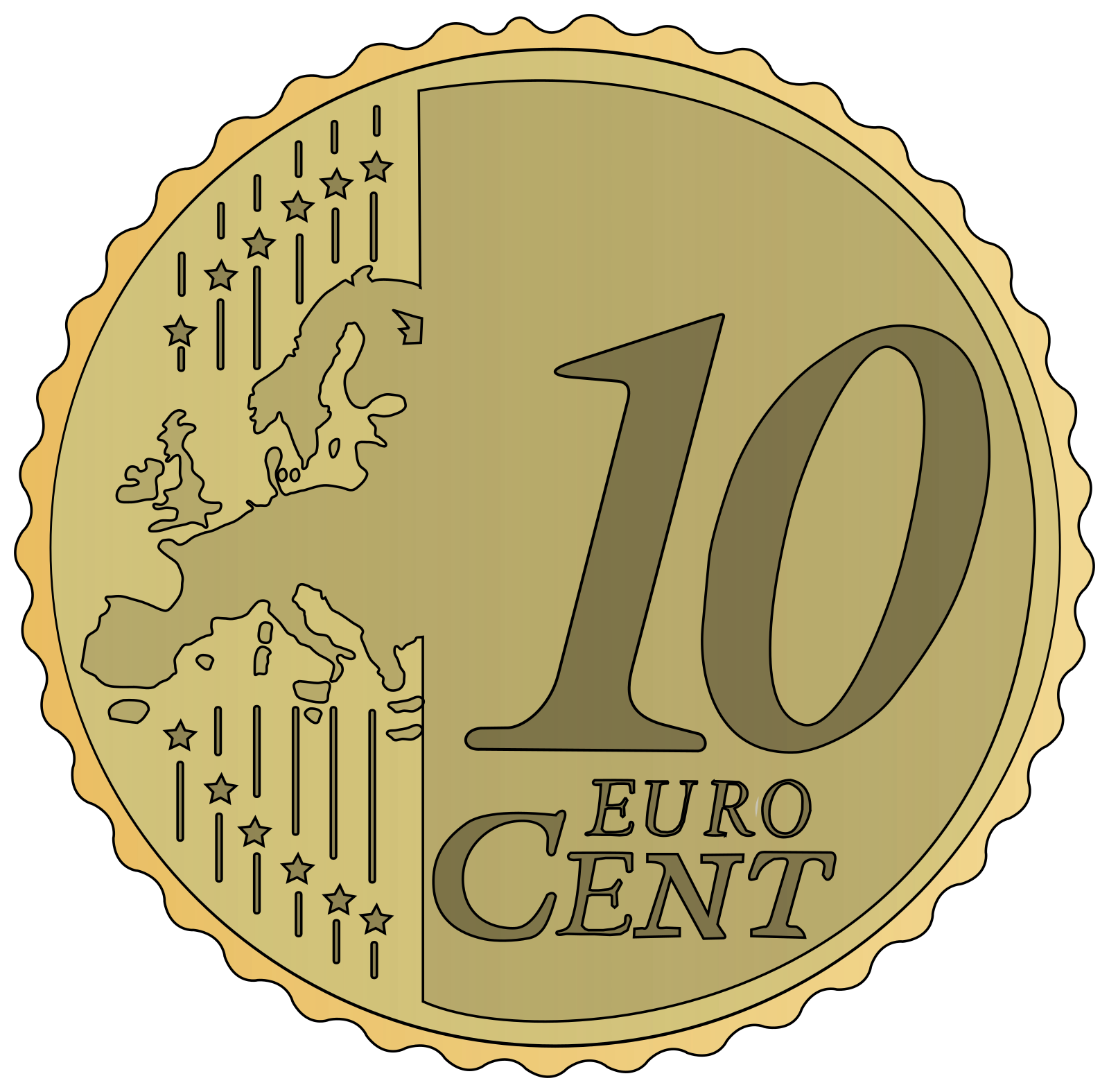 Vektorový obrázek, ilustrační klipart 10 euro centů v rozlišení 1600x1575 pixelů zdarma ke stažení, Symboly vektor do vašich dokumentů