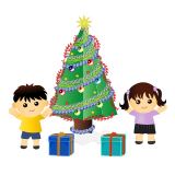 Vektorový obrázek, ilustrační klipart Děti u stromečku ke stažení, Vánoce vektorový obrázek pro vaše dokumenty