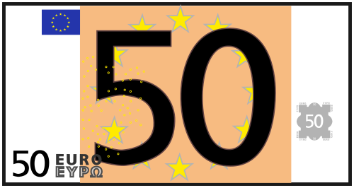 Vektorový obrázek, ilustrační klipart 50 Euro v rozlišení 500x266 pixelů zdarma ke stažení, Symboly vektor do vašich dokumentů