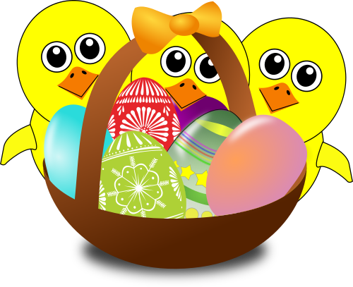 Vektorový obrázek, ilustrační klipart Kuřátka s vejci zdarma ke stažení, Velikonoce vektor do vašich dokumentů