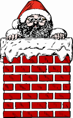Vektorový obrázek, ilustrační klipart Santa v komíně zdarma ke stažení, Vánoce vektor do vašich dokumentů